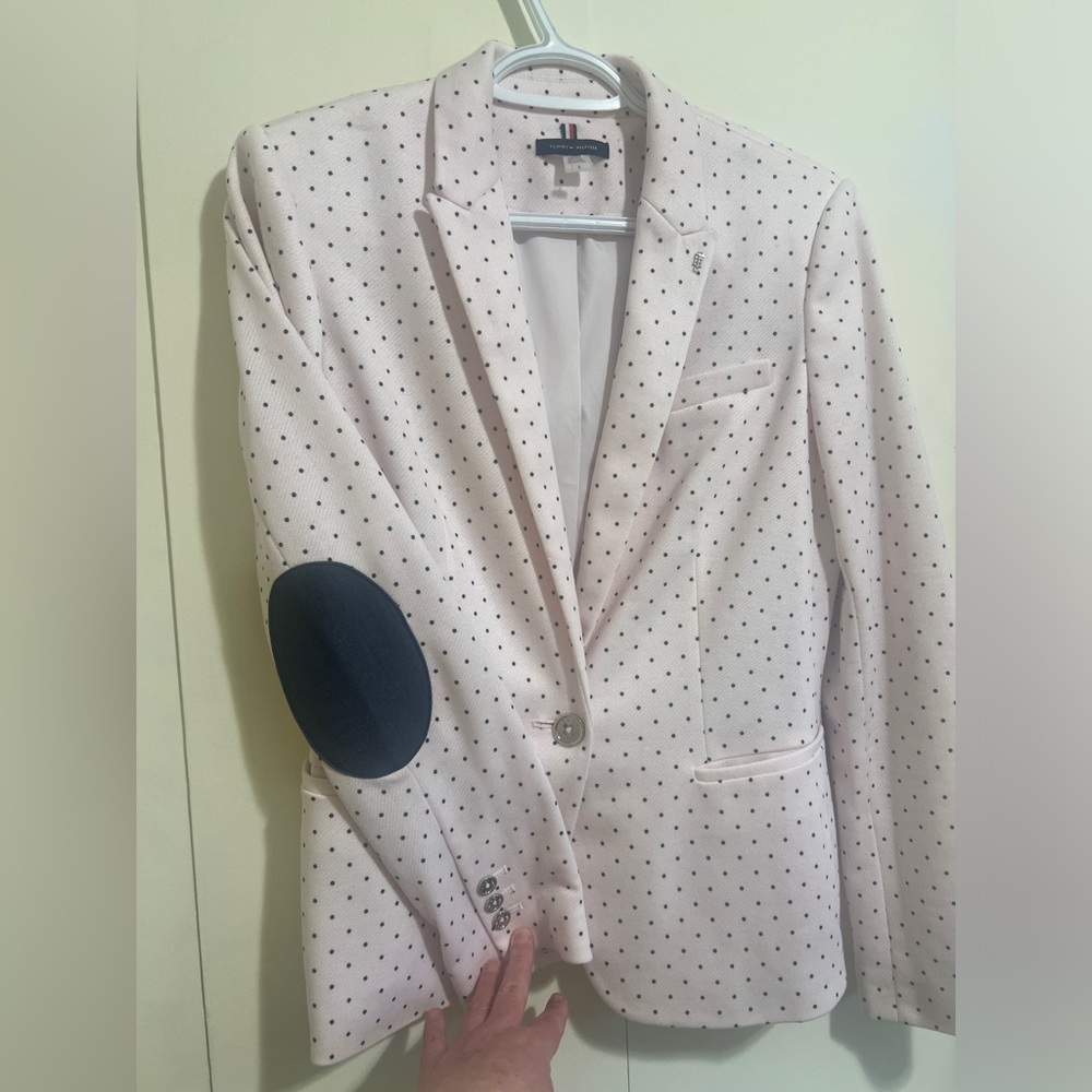 Tommy Hilfiger Pink Polka Dot Blazer Jacket Elbow Patches
